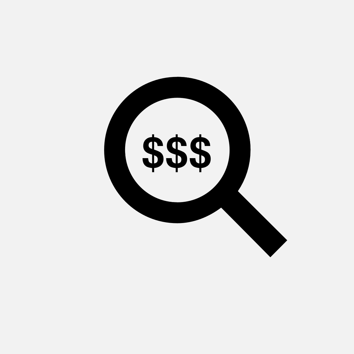 Dollar signs under a magnifying glass